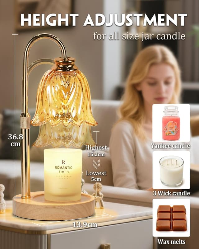 Detalle de Vintage Flower Candle Warmer Lamp with Timer & Dimmer (Height Adjustable, 2 Bulbs) for Yankee Candles