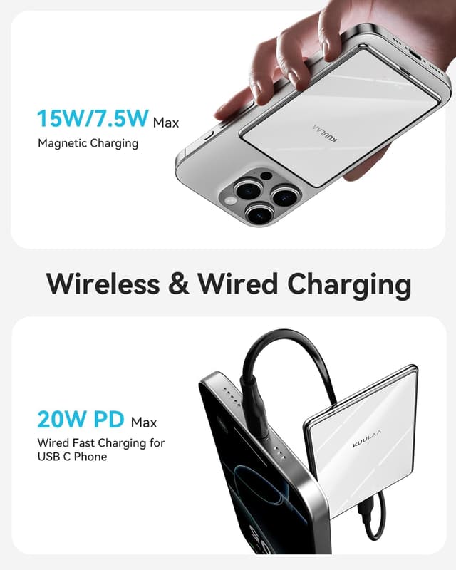 Detalle de Kuulaa MagSafe Power Bank 7mm Ultra-Slim 5000mAh (Magnetic Portable Charger, USB-C Output)