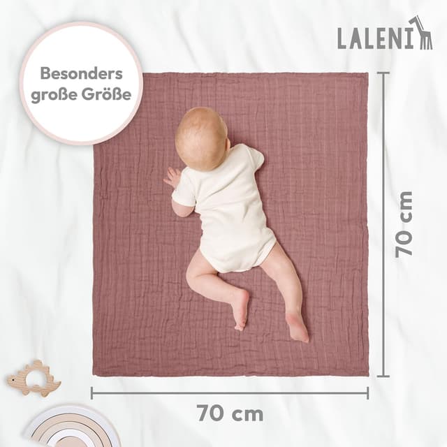 Detalle de Laleni Spucktücher Baby 5er-Set aus reiner Baumwolle (Musselin) – schadstofffreie Mulltücher 70x70, rosa