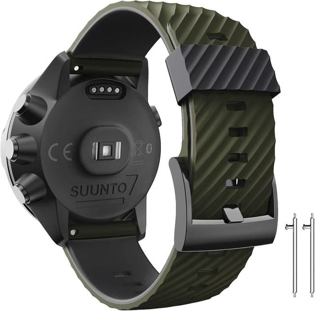 Detalle de ANBEST Bracelets de rechange silicone 24 mm compatibles Suunto 7/9 (vert armée/noir)