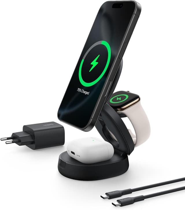 Detalle de Belkin BoostCharge Station 3-en-1 Qi2 15 W
