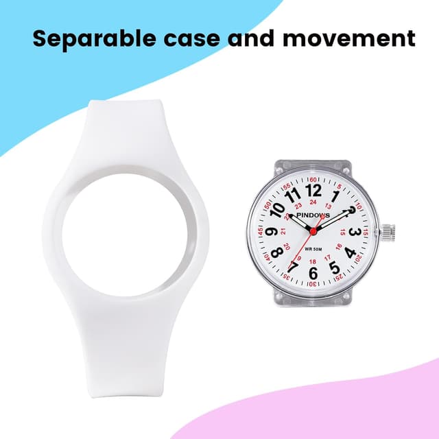 Detalle de PINDOWS Analoge Quarzarmbanduhr mit Silikonband für Damen – wasserfest, leuchtendes Zifferblatt