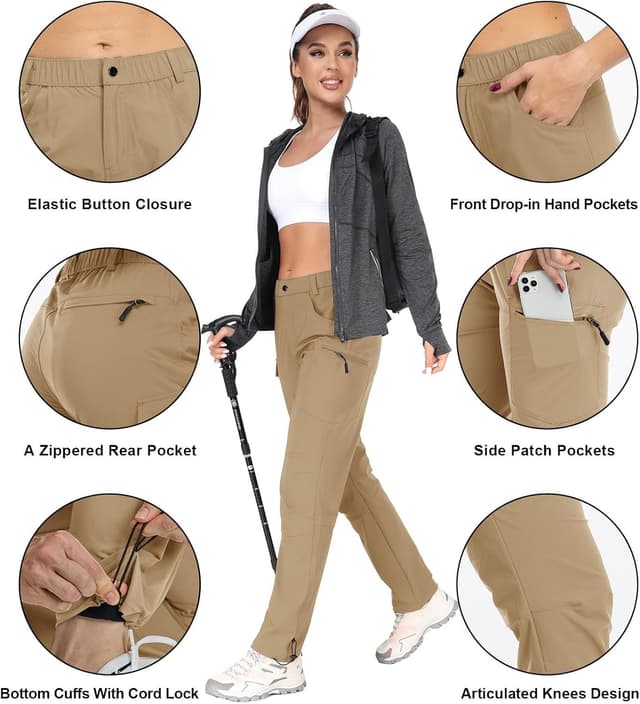 Detalle de GymBrave Pantaloni Trekking Donna Cargo Capri 3/4 leggeri ad asciugatura rapida con tasche zip