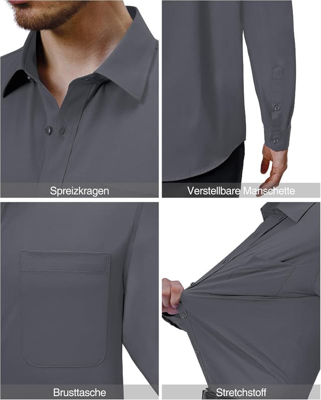 Detalle 2 de J.VER Hemd Herren Langarm – knitterarmes Tencel-Stretch Businesshemd im Regular Fit