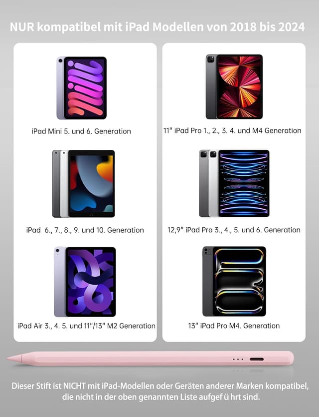 Detalle de MEKO Stift für iPad 2018–2025 mit Schnellladung (13 Minuten), Palm Rejection & Neigungssensitivität