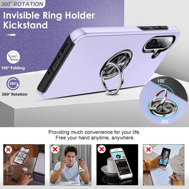 Detalle de LeYi Case for Samsung Galaxy A36 5G with Invisible Ring Stand, Tempered Glass & Camera Lens Protectors (Purple)