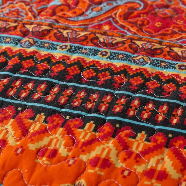 Detalle de BEDIFANY Cotton Quilts Queen Size Set (3-Piece) — Lightweight Boho Stripe Quilt with 2 Pillow Shams