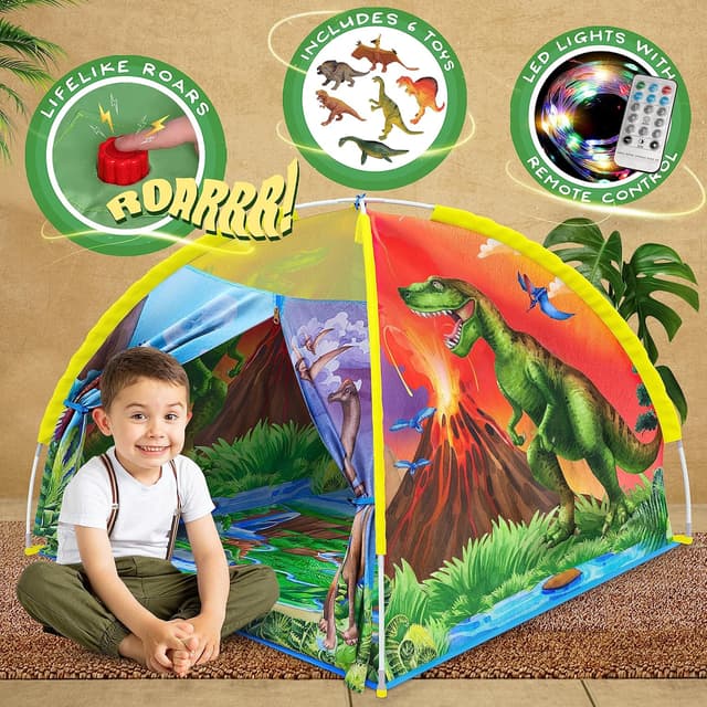 Detalle de W&O Dino Super Dome with Roar Button Dinosaur Tent with LED Lights (Kids 3–12)