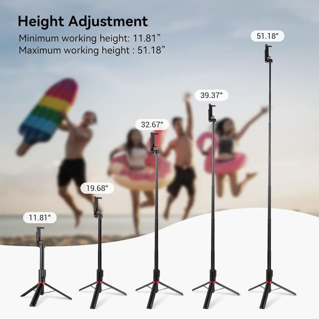 Detalle de SMALLRIG 3375B Trépied Selfie Stick 2 en 1 51”/130 cm avec Bluetooth et télécommande