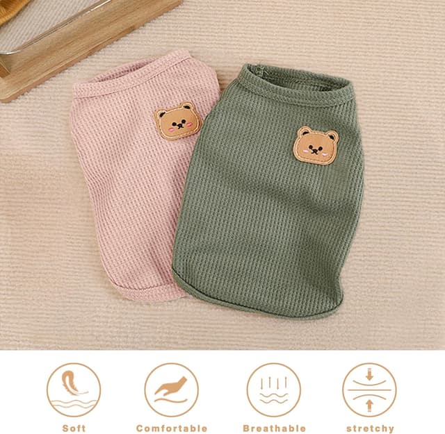 Detalle de Waffle Knit Cat & Dog T Shirt for Small Dogs – Stretchable Puppy Shirt for Sphynx & Small Breeds (2 PCS, Large)