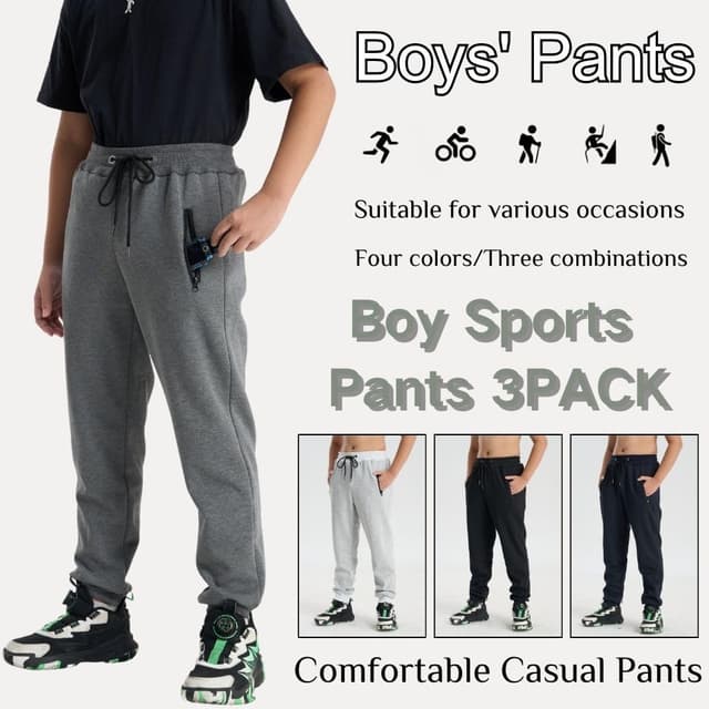 Detalle 2 de 3er-Pack Jungenhose: Jogginghose & Loose Freizeithose mit Stretch – für Herbst und Winter