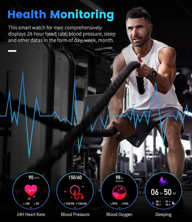 Thumbnail 4 de FOXBOX Smart Watch for Men 1.39" Military with SpO2 24H HR