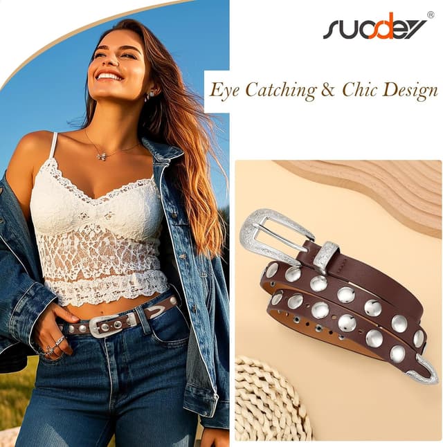 Thumbnail 4 de SUOSDEY Damen Ledergürtel 2 cm