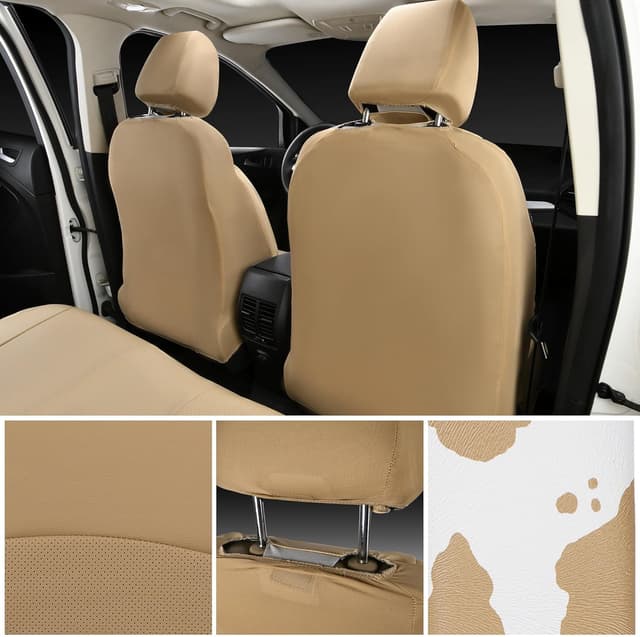 Thumbnail 6 de CAR PASS Cow Print Faux Leather Car Seat Covers & Car Mats Set (Beige)