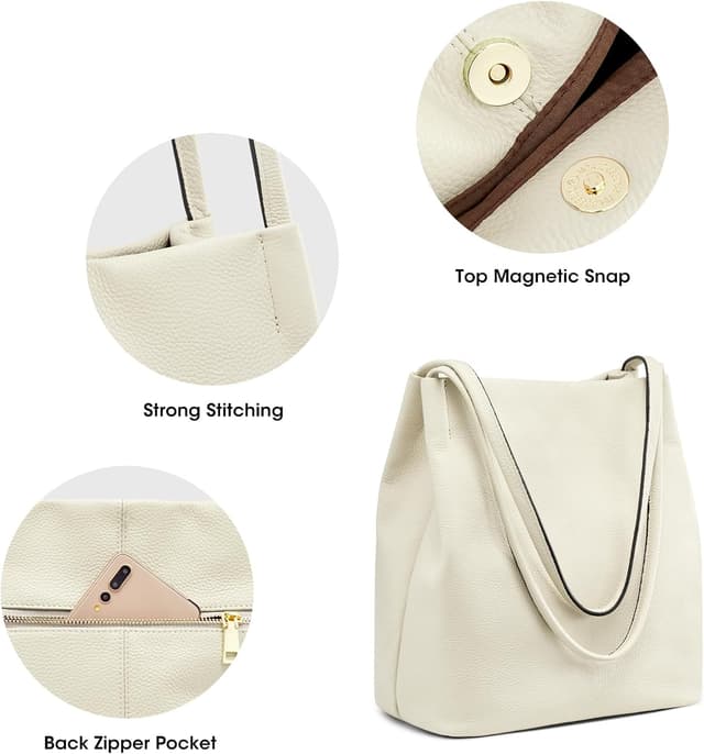 Detalle de Kattee Genuine Leather Shoulder Tote Bag with Magnetic Closure (fits 9.7-inch tablet)