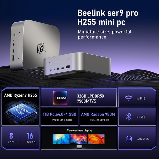 Detalle 2 de Beelink SER9 Pro+ Mini PC with Ryzen 7 H 255 (up to 4.9GHz) and Radeon 780M, 32GB RAM, 1TB PCIe 4.0 SSD