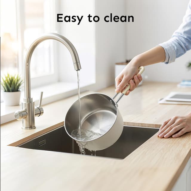 Detalle de COOKNAO 18cm saucepan with lid (2L) – stainless steel inner pot, cool-touch handles, PFOA-free