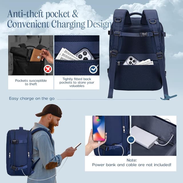 Detalle 2 de Xkdoai cabin bag backpack for Easyjet (45 x 36 x 20cm) with TSA-style clear toiletry bag