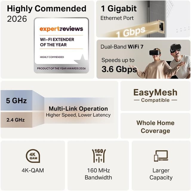 Detalle 2 de TP-Link RE225BE WiFi 7 Dual-Band Extender Booster (BE3600) with Ethernet Port