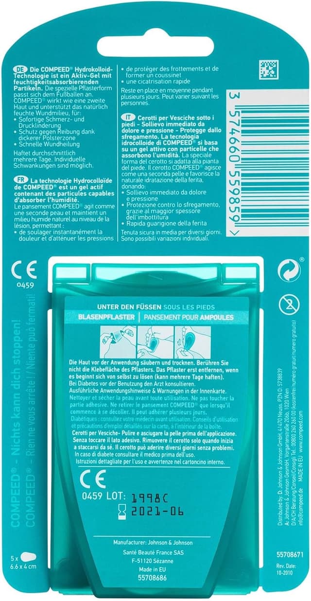 Detalle de Compeed Sport Blasenpflaster für die Nutzung unter den Füßen (Hydrokolloid), 4,0 x 6,6 cm, 5 Stück