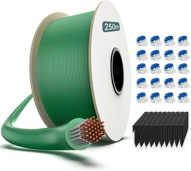 Detalle de HAUSPROFI 250 m Begrenzungskabel-Set für Mähroboter (Ø 2,7 mm) inkl. 750 Erdspießen & 20 Verbindern