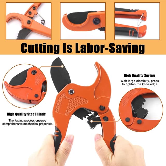 Detalle de Tanstic 2-piece ratchet PVC pipe cutter & PEX straight cut cutter set (1-5/8" & 1-3/8" max opening)
