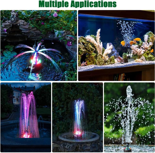 Detalle 2 de SZMP 24-Hours Working Pond Fountain Pump with 7 Nozzles and LED Lights (UK Plug)