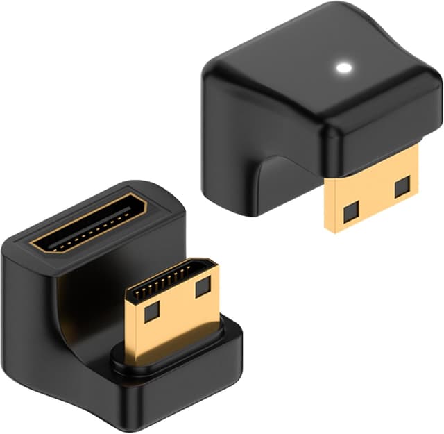 Detalle de Duttek 8K U-Shape Mini-HDMI-Adapter (180° nach oben) mit LED, 48 Gbps, Mini-HDMI Male auf Female – 2er Pack