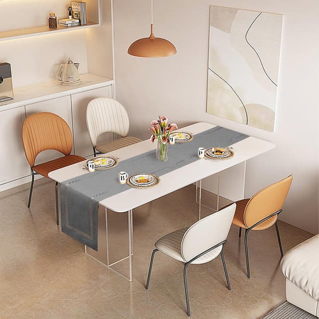 Thumbnail 6 de BAZIOE modern grey linen table runner with openwork pattern