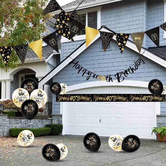 Detalle de 14-Piece 40th Happy Birthday Decorations Kit with 9ft Banner, Triangle Flags, Confetti Balloons