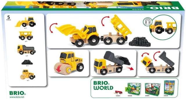 Detalle de BRIO 33658 Veicoli da cantiere in BRIO World, set da 5 pezzi con volquete, apisonatrice e cargadora