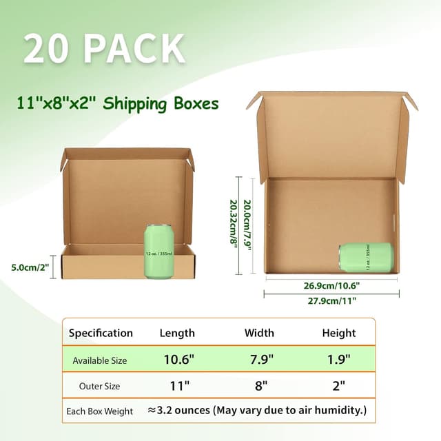 Detalle 2 de HORLIMER 20 Pack Shipping Boxes (11x8x2 inches) Brown Corrugated Cardboard Mail Boxes