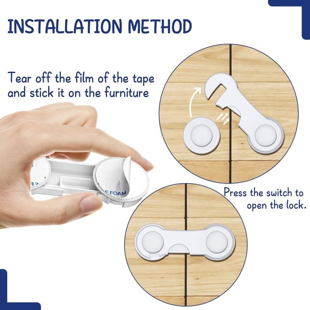 Detalle 2 de Septeamay Cupboard Locks for Children (8 Pack) – Strong Adhesive Child Safety Locks for Kitchen Cabinets & Drawers