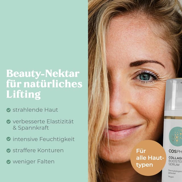 Detalle de Cosphera Collagen Booster Serum (50 ml) Vegan mit Hyaluronsäure, Peptiden & Vitamin B3