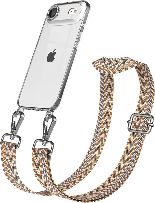 Detalle de EAZY CASE Handykette mit verstellbarem Taschenband (90–145 cm) und Silikon-Hülle – Braun/Silber