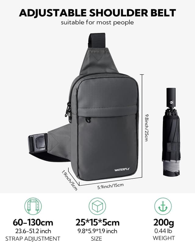 Detalle de Waterfly Crossbody Chest Sling Bag (Small) – Lightweight 25 x 15 x 5 cm shoulder bag for work, travel and everyday carry