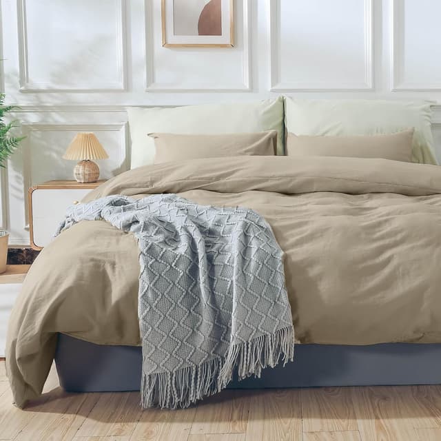 Detalle de NEXHOME PRO Oversized Queen Washed Cotton Duvet Cover Set (3-Piece) with Linen-Feel Texture