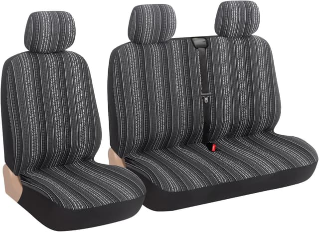 Detalle de AUTOYOUTH 2+1 Van Seat Covers Set (Baja Retro Ethnic Style) – Padded triple-layer spill protection for Transit, T4/T5, Vivaro (Gray)