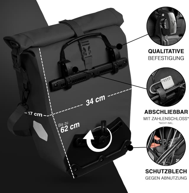 Detalle 2 de Valkental Große & wasserdichte Gepäckträgertasche 28L