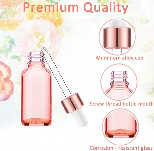 Detalle de Alledomain 6x 15ml Rose Gold Glass Dropper Bottles with Pipettes and Labels
