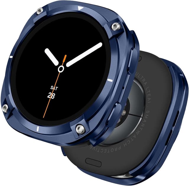 Detalle de HITZEE 2-in-1 Metal Case for Samsung Galaxy Watch 8 (44mm) – rugged metal bumper with back cover, Blue White