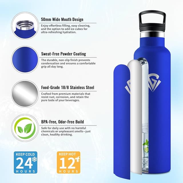 Detalle 2 de Botella Agua 1L acero inoxidable, aislante y antifugas 🚰