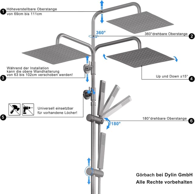 Thumbnail 4 de Görbach Columna de Ducha termostática Gris Gunmetal