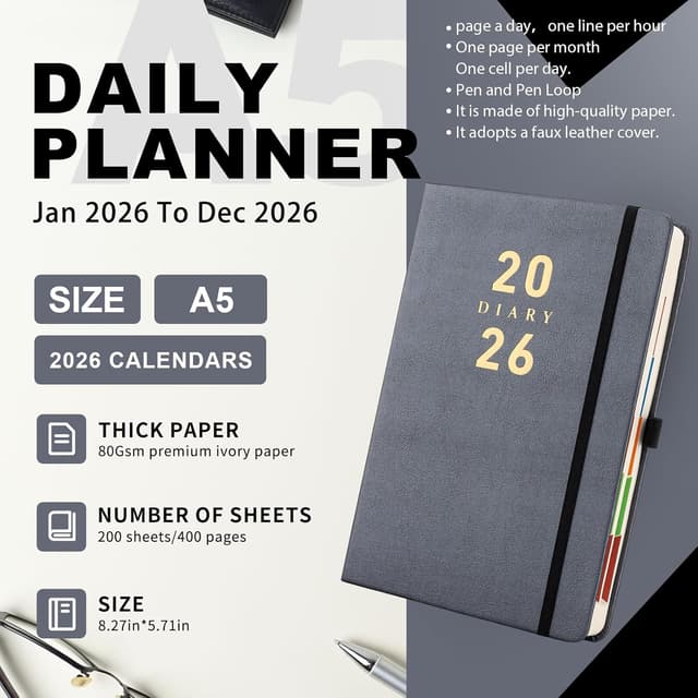 Detalle de Agenda 2026 A5 giornaliera con copertina rigida