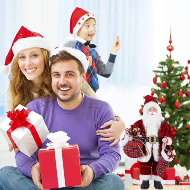 Detalle de Figurine de Père Noël Uten debout rouge, décoration festive 43 cm