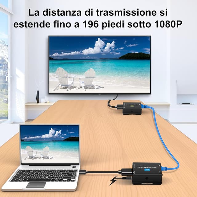 Detalle 2 de VEDINDUST HDMI Extender 60 m (196 ft) avec Ethernet RJ45, apprentissage EDID et POC