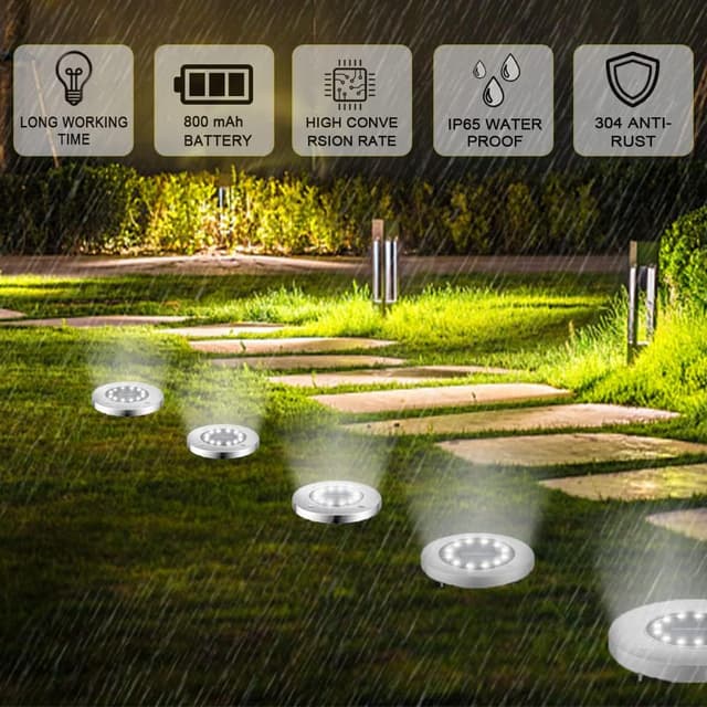 Detalle de Bowfar 12er Set Solar-Bodenleuchten für außen mit 12 LEDs, 3.000 K und IP65