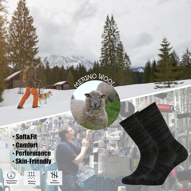 Detalle de Ortis Men’s Extra-Fine Merino Wool Cushioned Crew Socks (Light Moisture Control) for Hiking & Outdoor Work