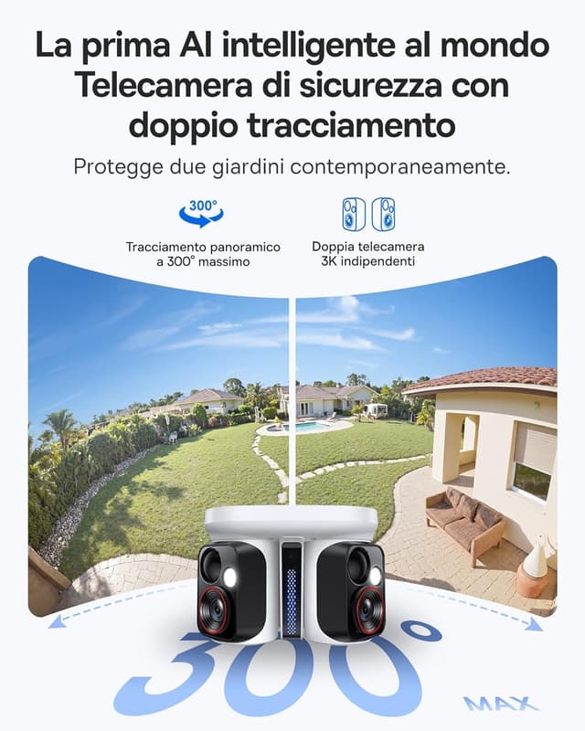 Detalle 2 de Baseus Security X1 Pro telecamera di sorveglianza esterna solare con tracking AI e doppia lente 3K