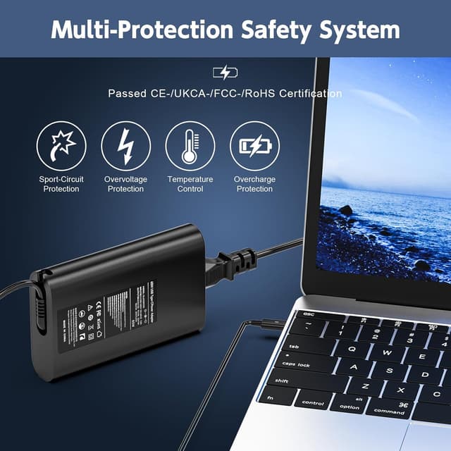 Detalle de 65W USB-C Laptop Charger (USB-C PD) for Dell Latitude, XPS & Chromebook